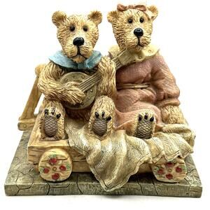Vintage Bear Couple On Wagon With Banjo 4x4x3”